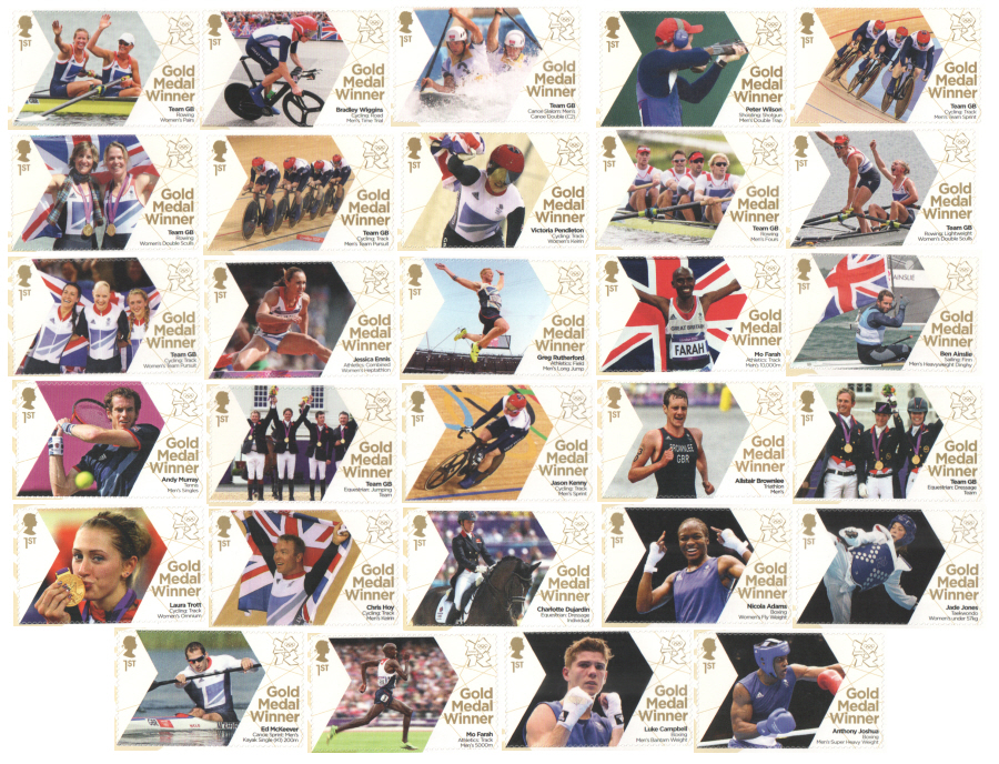 (image for) Full set of 29 London 2012 Olympic Gold Medal Winner single stamps